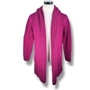 Aran Crafts Open Front Merino Wool Cardigan Sweater Women's XL Pink Pockets New